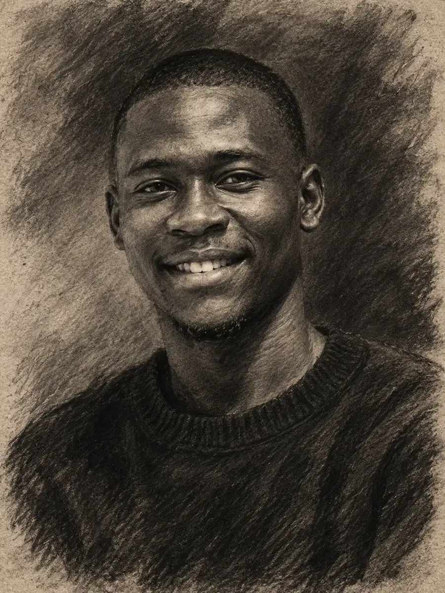 Charcoal sketch portrait of Olabisi Adigun